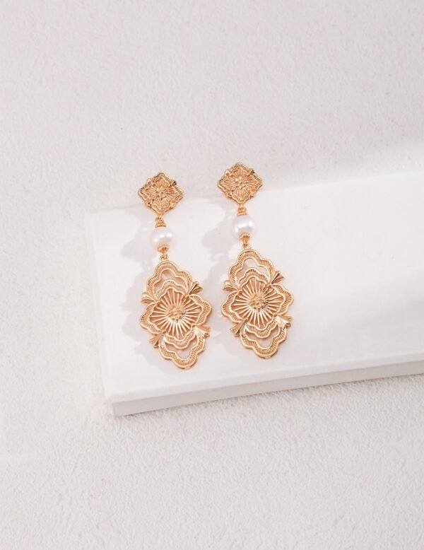 Elegant Retro Dongfeng Pure Silver Pearl Earrings - Image 3