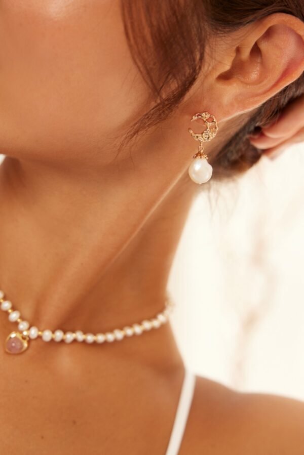 Hollow Moon Natural Pearl Earrings - Image 6