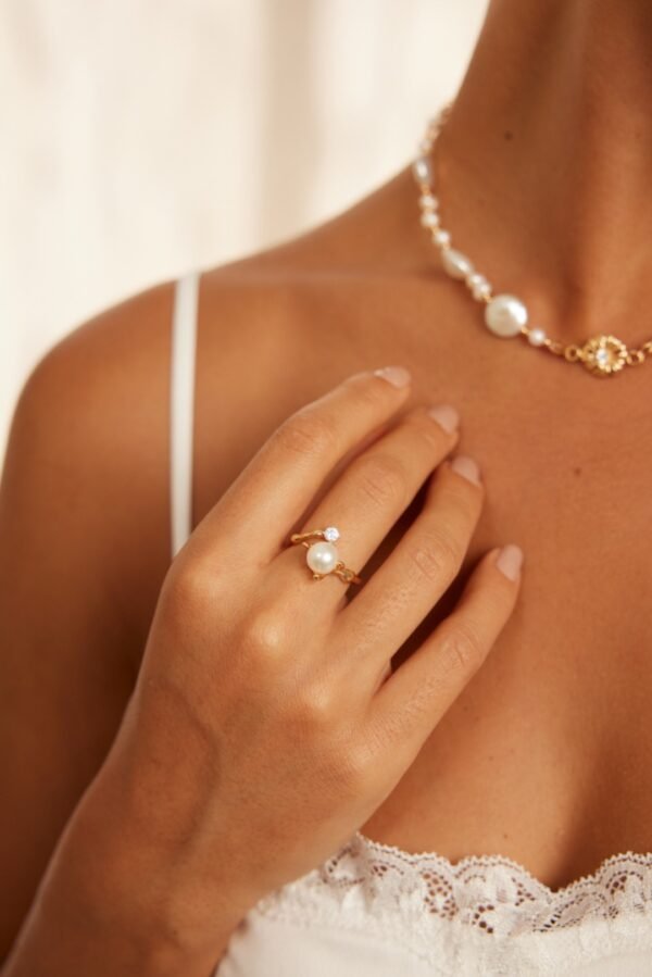 Pure silver zircon pearl ring - Image 7